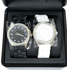 NEW MARC JACOBS PELLY 2 PC SET SILVER,BLACK,WHITE SILICONE WRAPPED WATCH MBM9030