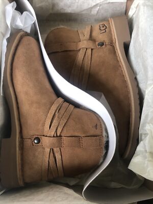 Ugg Women Pasqual TAN Suede Faux Fur Lined Slip On Ankle