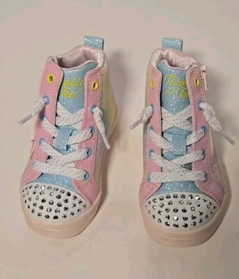 Skechers High Top Sneakers Girls Size 6 Twinkle Toes Light Up Sparkly Stardust