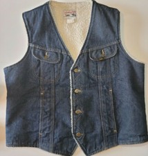 Vintage 80s LEE STORM RIDER Denim Vest Jean Jacket Sherpa Lined Dark Size L 