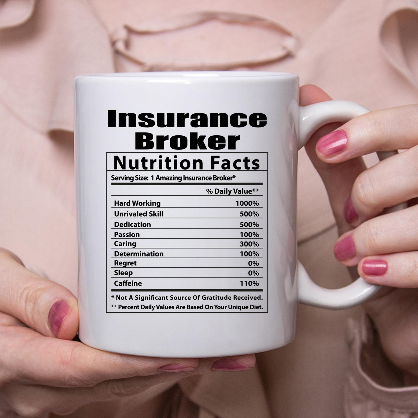 Funny Insurance Broker Nutritional Facts White Coffee Mug