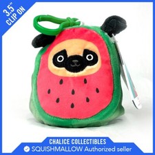 Squishmallow Kellytoy Plush Prince the Pug as Watermelon Clip On 3.5" NWT