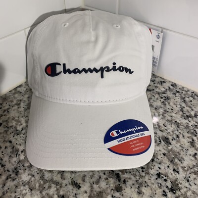Champion Ameritage White Curved Bill Strapback Dad Hat Cap One Size Fits  Most