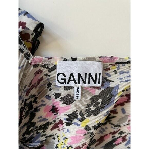 Ganni Egret Pleated Georgette Top Women's Size 38… - image 9