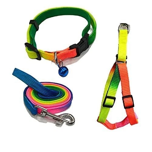 Colourful Adjustable Nylon Puppy 15 mm Leash Harness and Collar