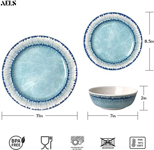 18 Pcs Melamine Dinnerware Set Lightweight Indoor & Outdoor Dinner Dishes Set