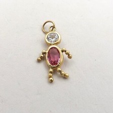 14k Gold Pink October Birthstone Little Boy Charm Pendant New