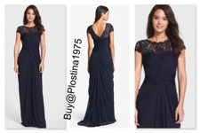  Adrianna Papell Lace Yoke Drape Gown Ink Size 2  #D134