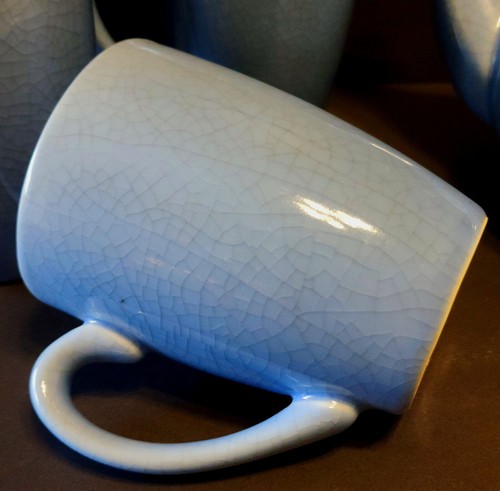 5pc Set Ancien Cordon Bleu BIA Mugs Teapot Oven Safe Blue Crackle Coffee Cups - Picture 4 of 9