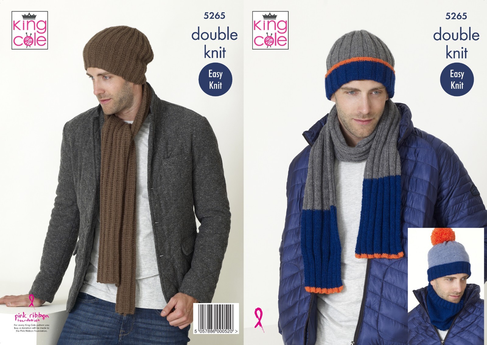 King Cole DK Knitting Pattern - 5265 Men's Hats, Scarves & Snood