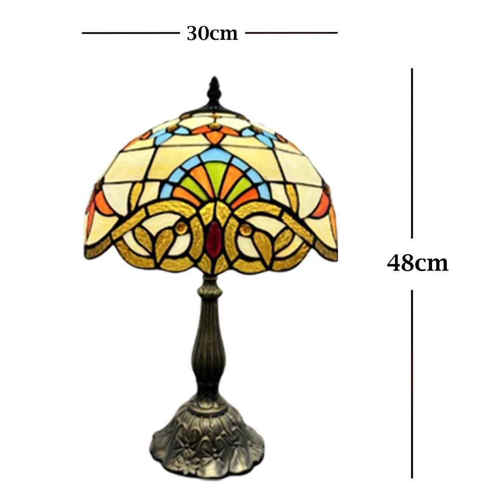 Lámpara de mesita de noche Tiffany estilo barroco mediterráneo vitral 48 cm de alto Foto 2 de 4