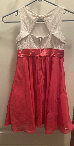 Emily West Pleated Chiffon Sleeveless Dress Size 7 Coral and white - Picture 9 of 9