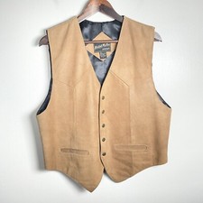 Men s Large Katch Me Too West Brown Suede Leather Snap Button Western Vest