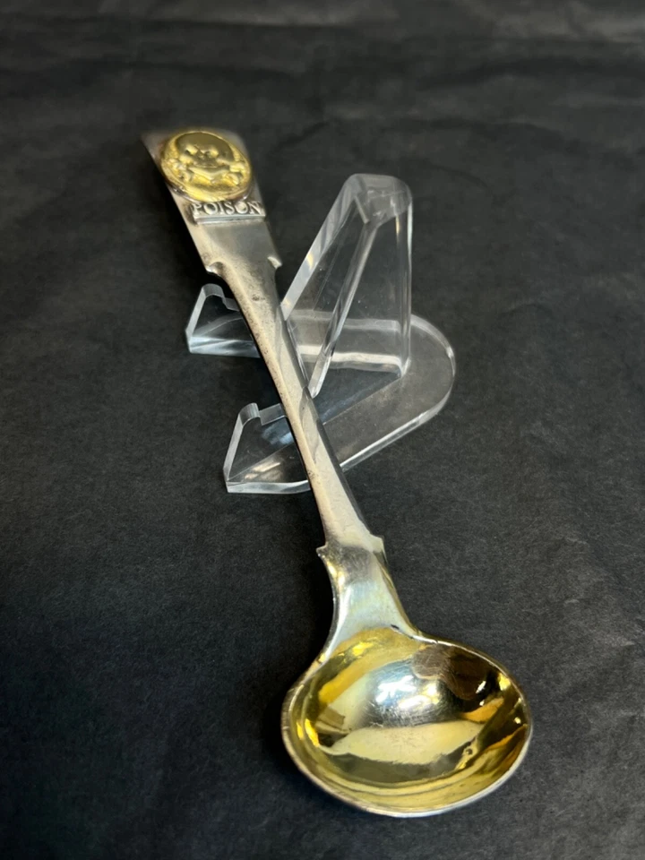 1832 Sterling Silver Medicine Apothecary Spoon Mini Ladle Poison Skull Bones - Image 3 of 4