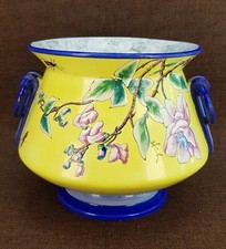 Superbe Gros Cache-pot anses anneaux Emaux 19ème Louis Damon "Au vase étrusque"