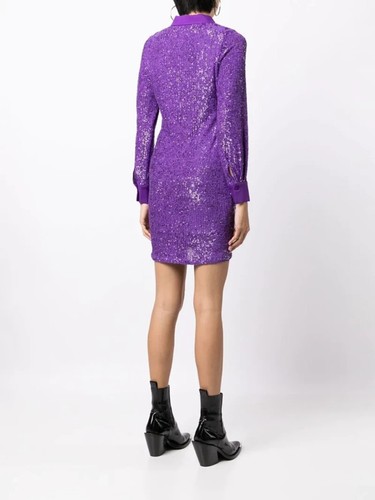 Womens Ladies Shirt Dress Size UK 12 M In The Mood For Love Sequin Ruched Violet - Picture 4 of 9