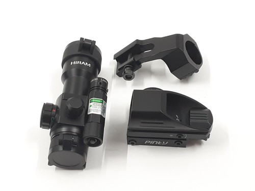 HIRAM 1x30mm Red Dot Green Laser Sight Scope & Pinty Red Green Refl. 4 Reticles