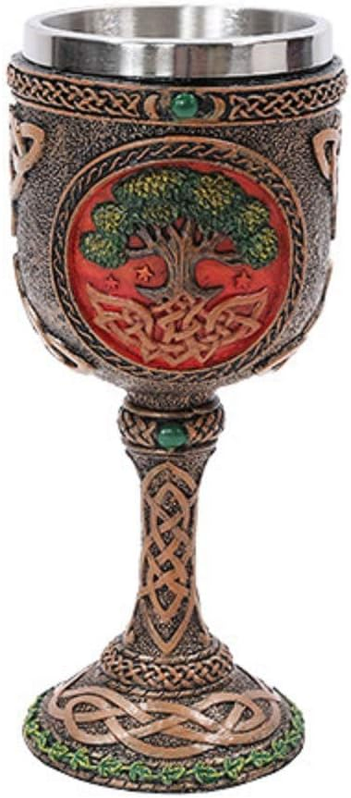 Tree of Life Wine Goblet Made of Polyresin with Stainless Steel Rim