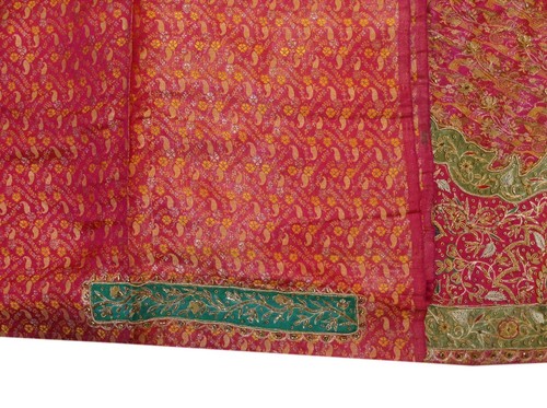 Om Vintage Indian Wedding Art Silk Hand Beaded Pink Lehenga Blouse Piece LP86 - Picture 12 of 12