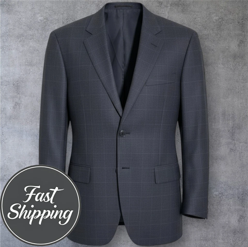 HOLLAND SHERRY Para Hombres 2 Piezas Traje Blazer Chaqueta 42R Pantalón 34Wx29L Gris Lana A Cuadros Foto 2 de 4