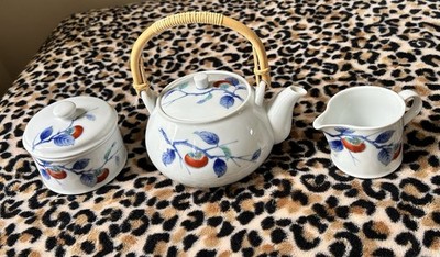 Noritake Japanese Porcelain Tea Set Persimmon Leaf Design