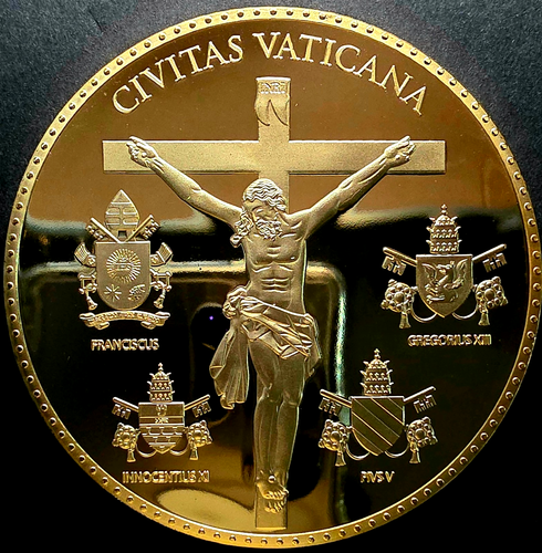 Médaille - Collection Vatican - Le Pape François - Cuivre doré et colorisé 70mn - Imagen 2 de 2