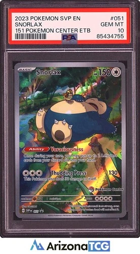 Pokemon 2023 Snorlax 051 Pokemon Center Stamp ETB Promo 151 GEM MINT PSA 10