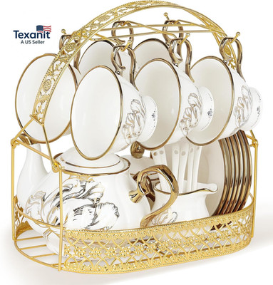 British Porcelain Tea Coffee Set 22 Piece New Bone China Gold Tulip Tea Service
