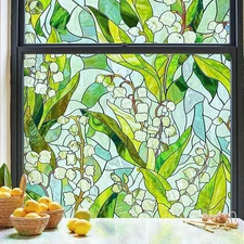 3D Stained Glass Window Film, Decorative Window Privacy Film for Bathroom,Fro...