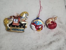 3 KSA GLASS Christmas Ornaments Horse/Kitten/Santa 4"-5"