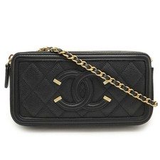 Chanel Cc Filigree Chain Wallet Shoulder Bag Women Black One Size