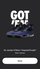 Air Jordan 4 X Lakers Imperial Purple Size 14Men  s FV5029-500 Confirmed Order  