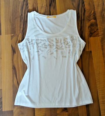 BIBA schönes Shirt ohne Arm Top Silberprint Meshspitze off white Gr.M 38/40