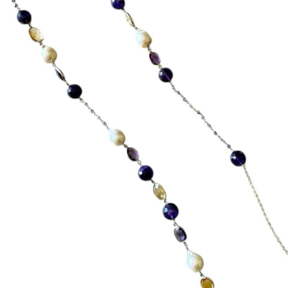 collana in argento , perla naturale ametista , quarzo citrino - Immagine 2 di 4