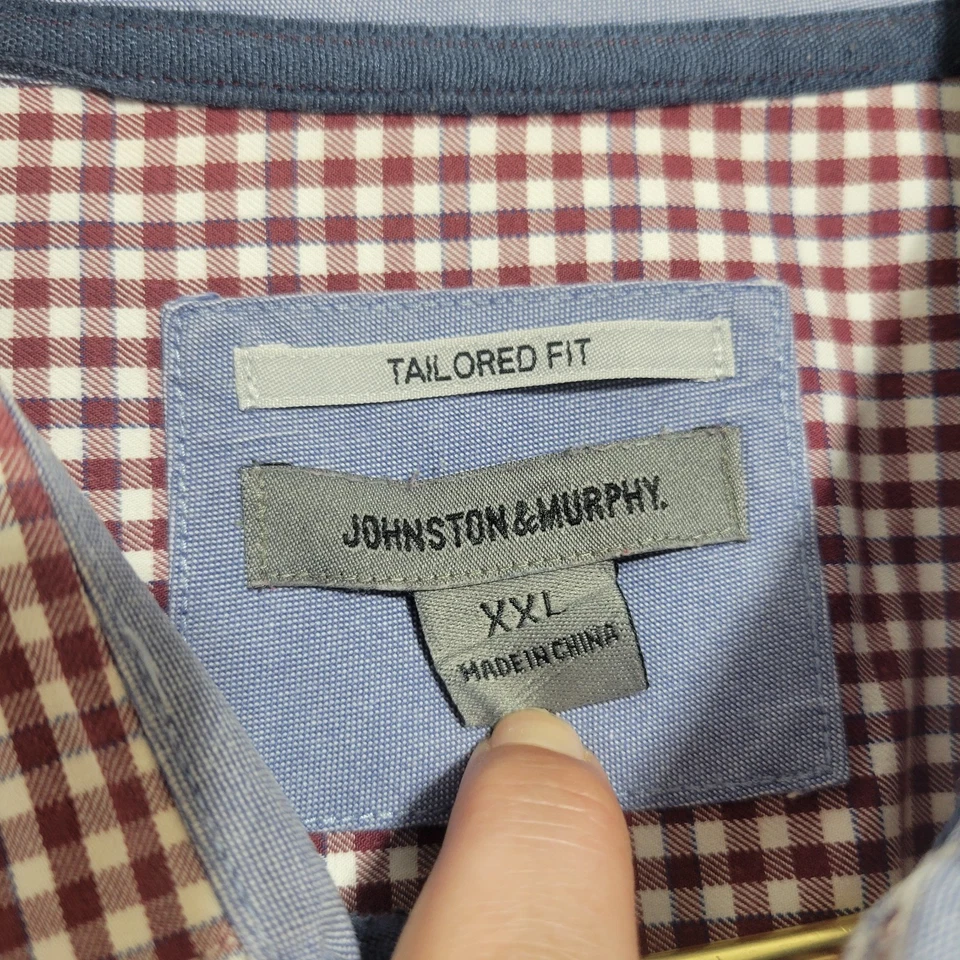 Camisa Johnston Murphy Para Hombres 2XL Roja Cuadros Guinga Puño Abatible Ajuste A Medida Trabajo Foto 3 de 4