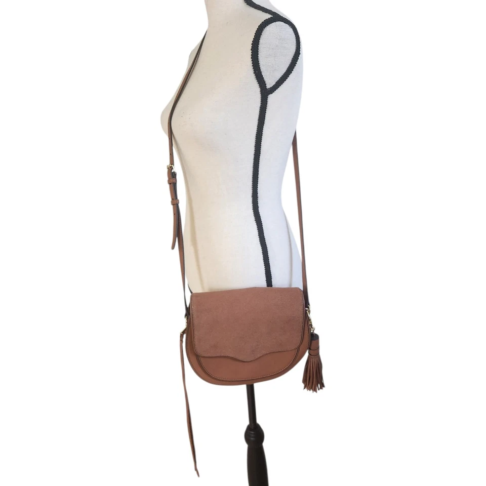 Rebecca Minkoff Suki Saddle Crossbody Bag Mini Brown Leather Suede Tassel - Image 2 of 4