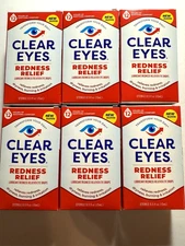 Clear Eyes, Redness Relief Eye Drops, 0.5 Fl Oz (Pack of 6)  EXP 6/2027+