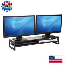 Mind Reader 2-Tier MDF Double Monitor Stand Riser, Dual Screen, Storage Shelf
