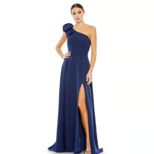 Mac Duggal 26989 Bow One Shoulder A Line Gown NWT Size 12 Midnight Blue