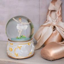 Gold and White Swan Ballerina 100mm Musical Snow Globe- Plays Swan Lake