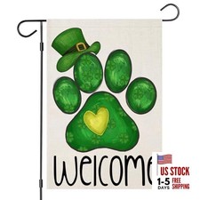 Welcome St Patricks Day Garden Flags for Outside, Irish Dog Paw with 12x18 Inch