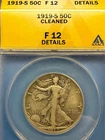 1919-S 50c Walking Liberty Half Dollar ANACS F 12 DETAILS CLEANED