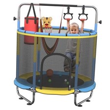 60" Trampoline for Kids, 5FT Mini Indoor and Outdoor Toddler Yellow Blue