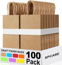 100Pcs Paper Gift Bags 5.25X3.25X8.25'', Small Paper Bag with Handles Bulk Shopp