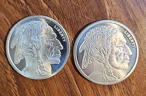 Lot of 2, 1oz One Ounce .999 Silver Buffalo/Indian Round Proof