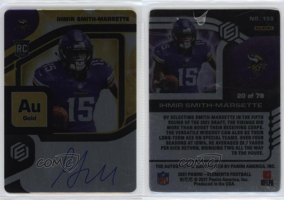 Biggest Element Collection 2021 Panini Elements Gold 20/79 Ihmir Smith-Marsette #159 Rookie Auto ...