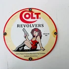 Vintage COLT Revolvers Classic Porcelain Enamel Advert 2 Signs 11.75"