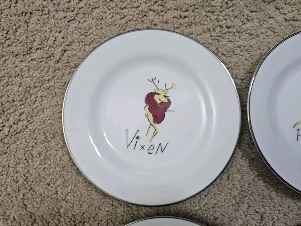 Juego de 8 platos de Navidad Pottery Barn ensalada de renos postre vacaciones 81/2" Foto 2 de 4