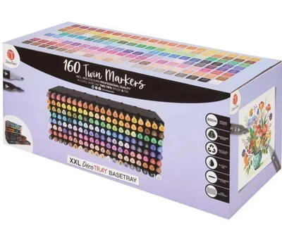 Decotime 160 XXL Set of Brush Markers in Deco Tray for Kids Art Craft Colouring