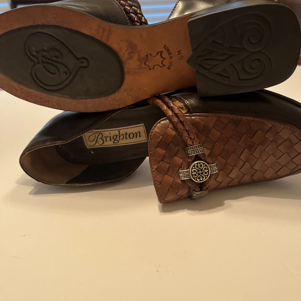 Женские повседневные мокасины Brighton бразильские размер 6 M черные коричневые кожаные плетеные  - Изображение 4 из 4
